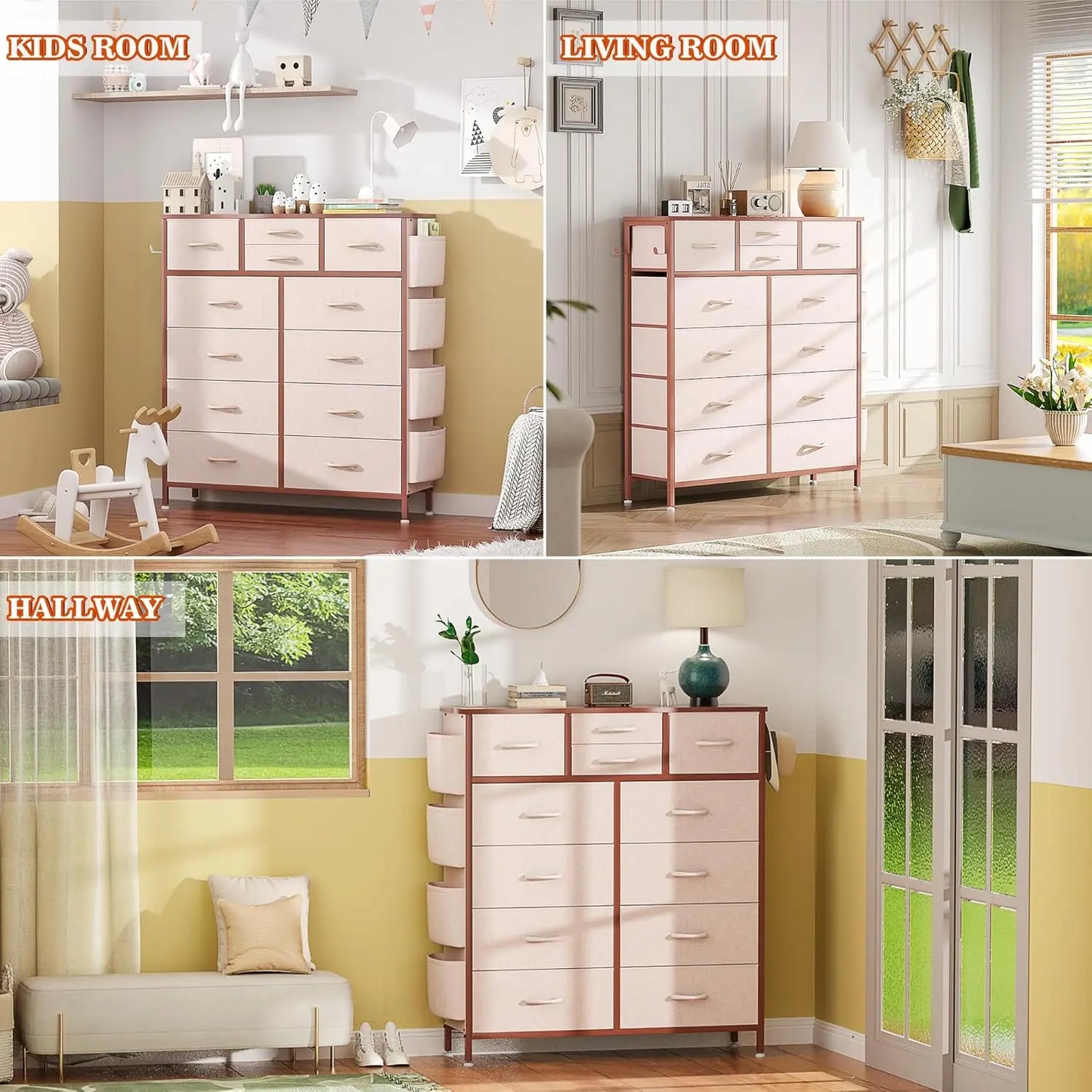 Tall Dresser with Side Pockets and Hooks