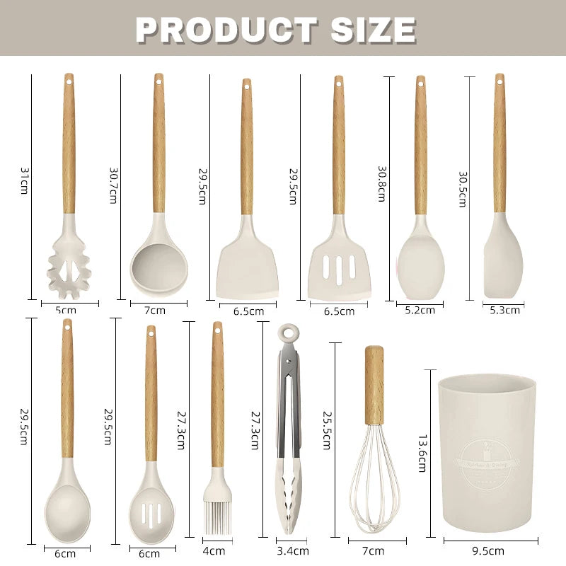 Silicone Cookware Kitchen Utensil Wooden Handle