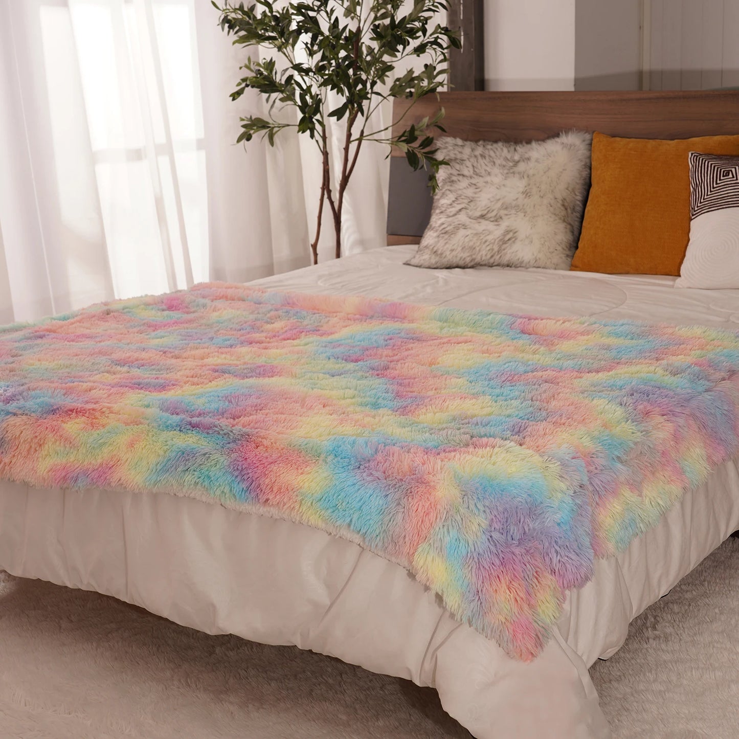 Fluffy Rainbow plush baby blanket