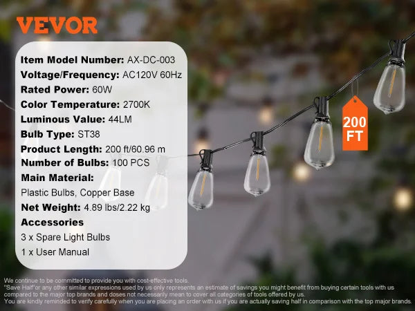 Patio String Lights Waterproof