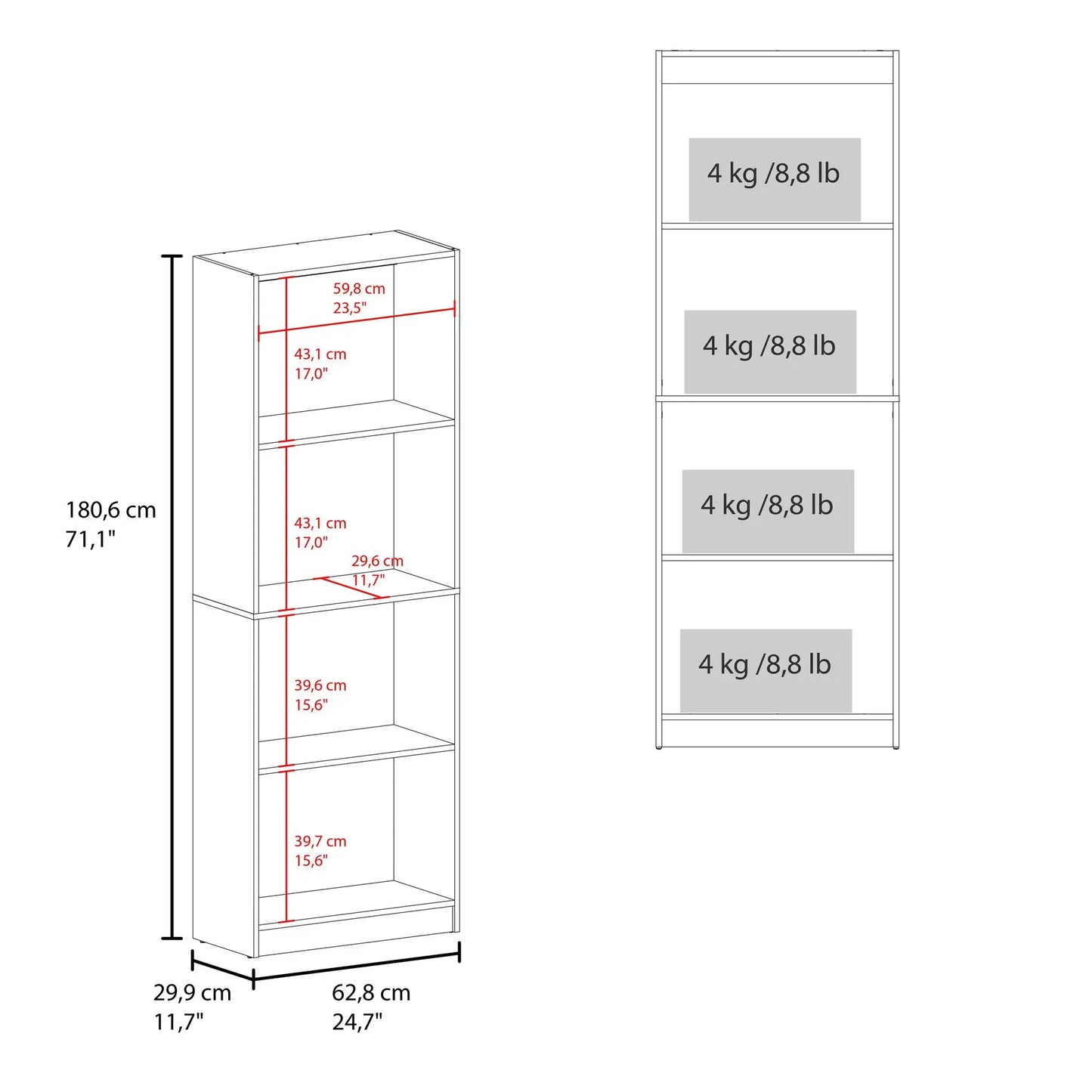 Elegant Design Spacious Tier-Shelving Bookcase