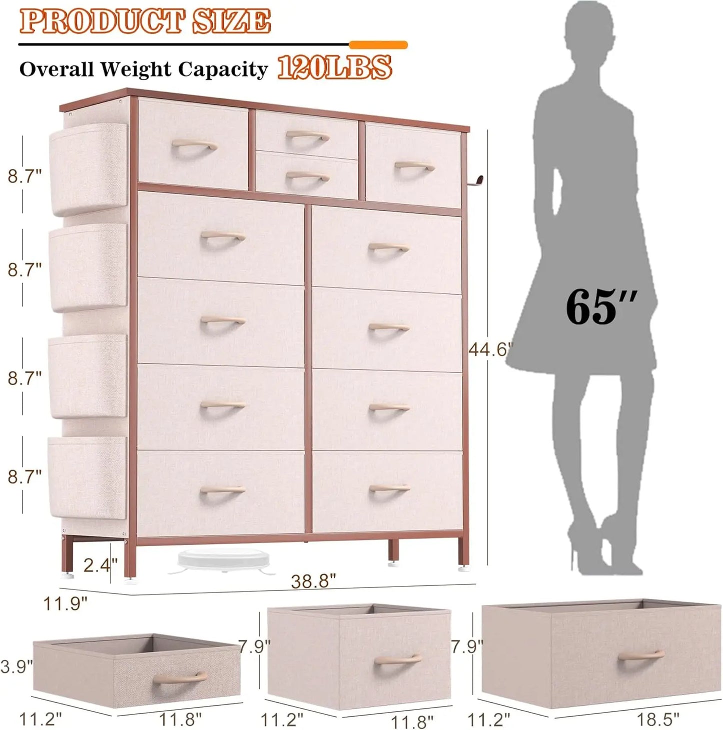 Tall Dresser with Side Pockets and Hooks
