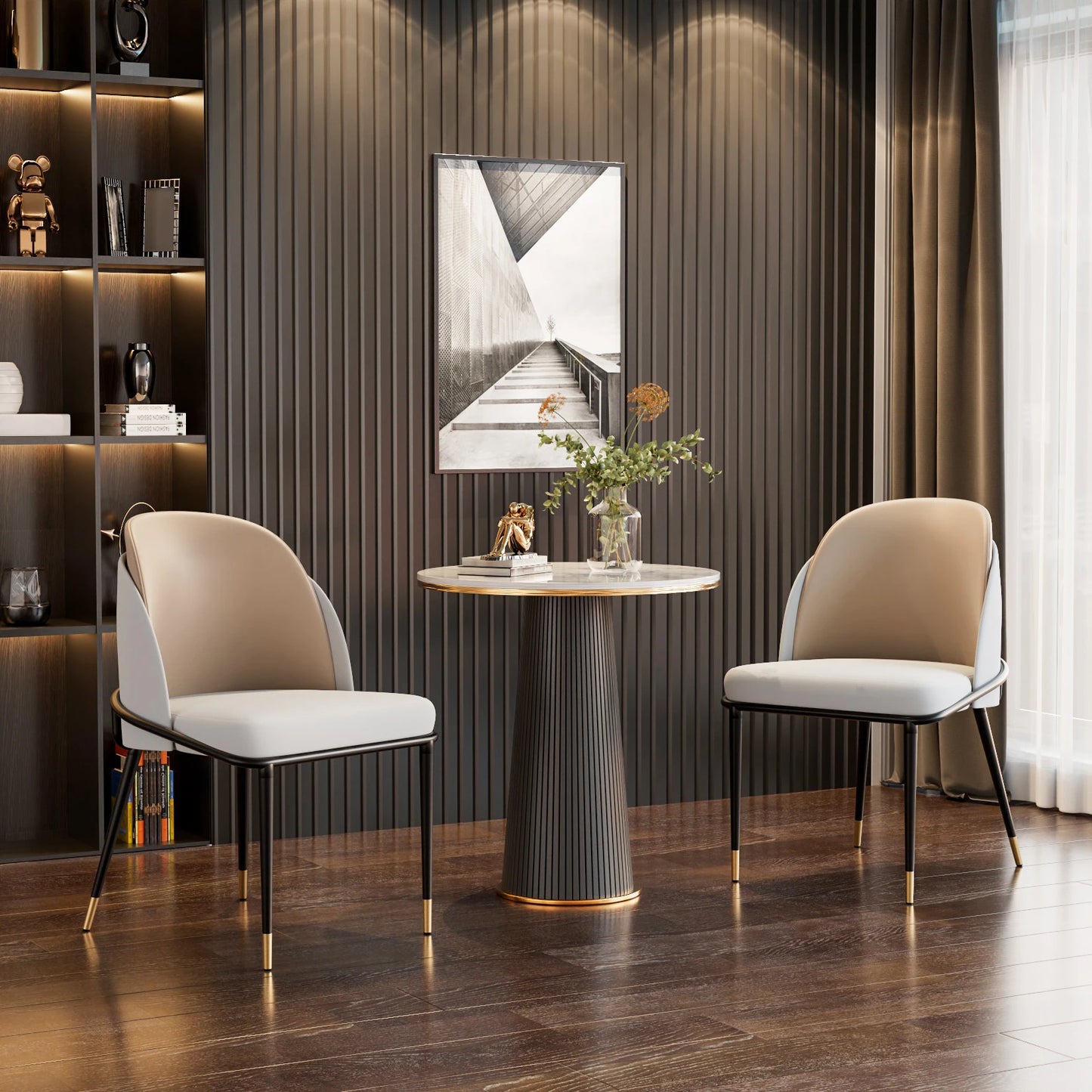 Luxury Set Of 2 Accent Leisure Microfiber Leather Dining Chairs