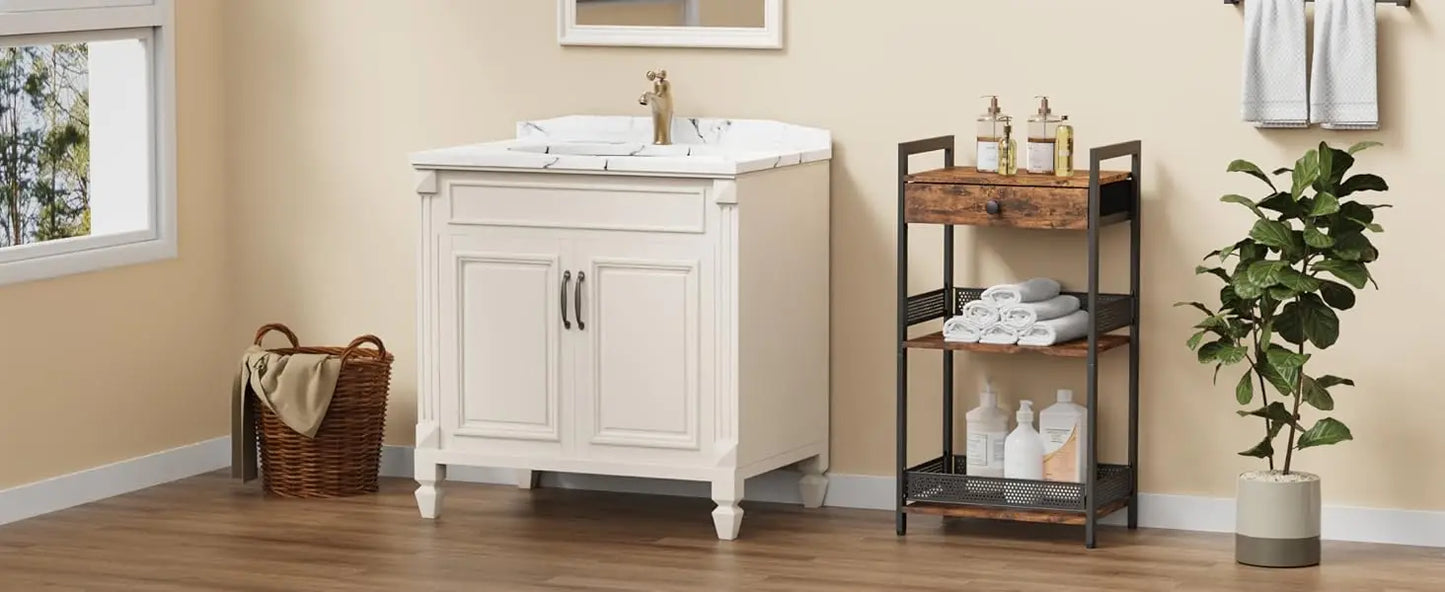 3-Tier Bathroom Floor Storage Shelf with Drawer