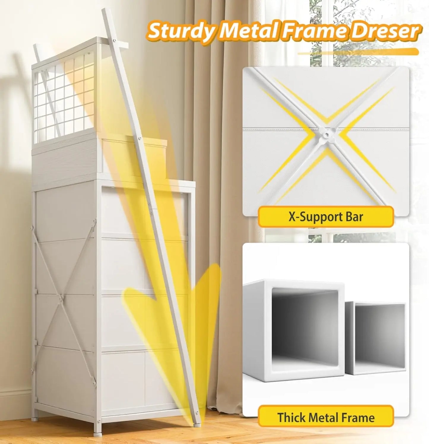 Vertical Dresser for Bedroom with LED Lights