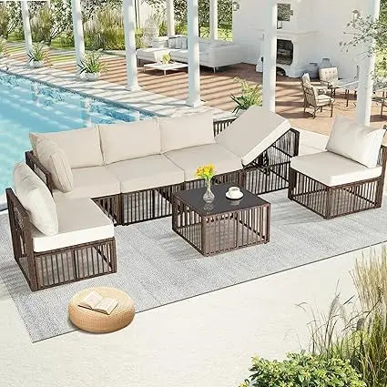 Outdoor Patio Furniture Set with Adjustable Backrest Sofa