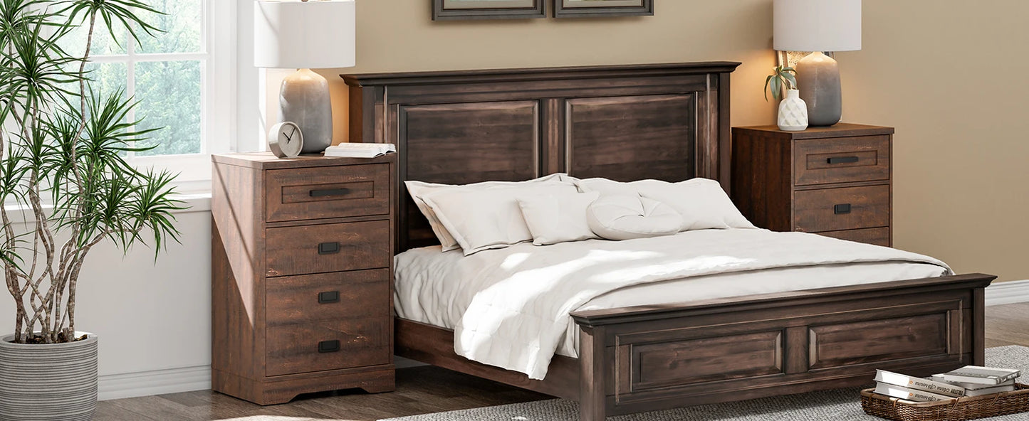 Bedroom High Night Stand Side Table with 3 Drawers