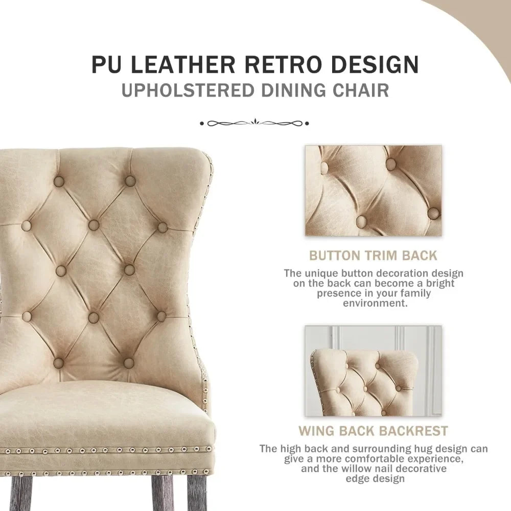 Leather Upholstered Dining Chair with Nailhead Trim and Solid Wood Legs