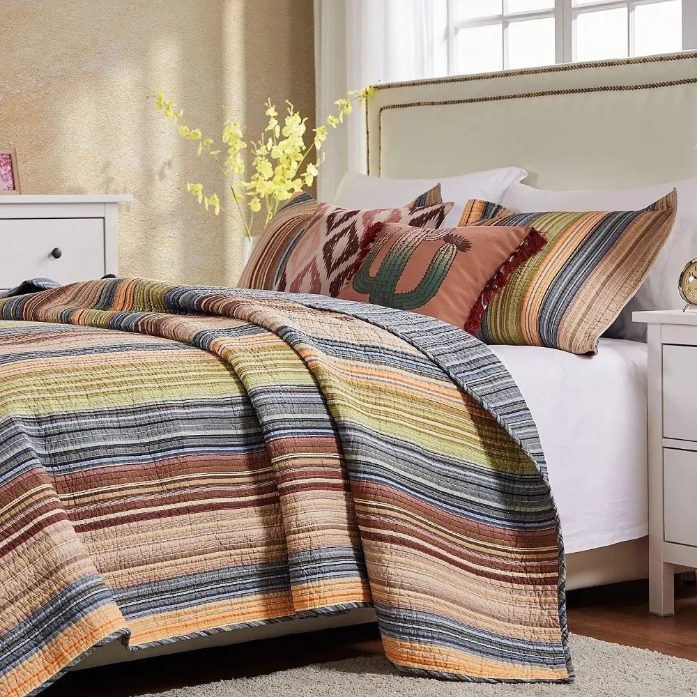 Greenland Home Katy - Reversible Stripe Quilt Set