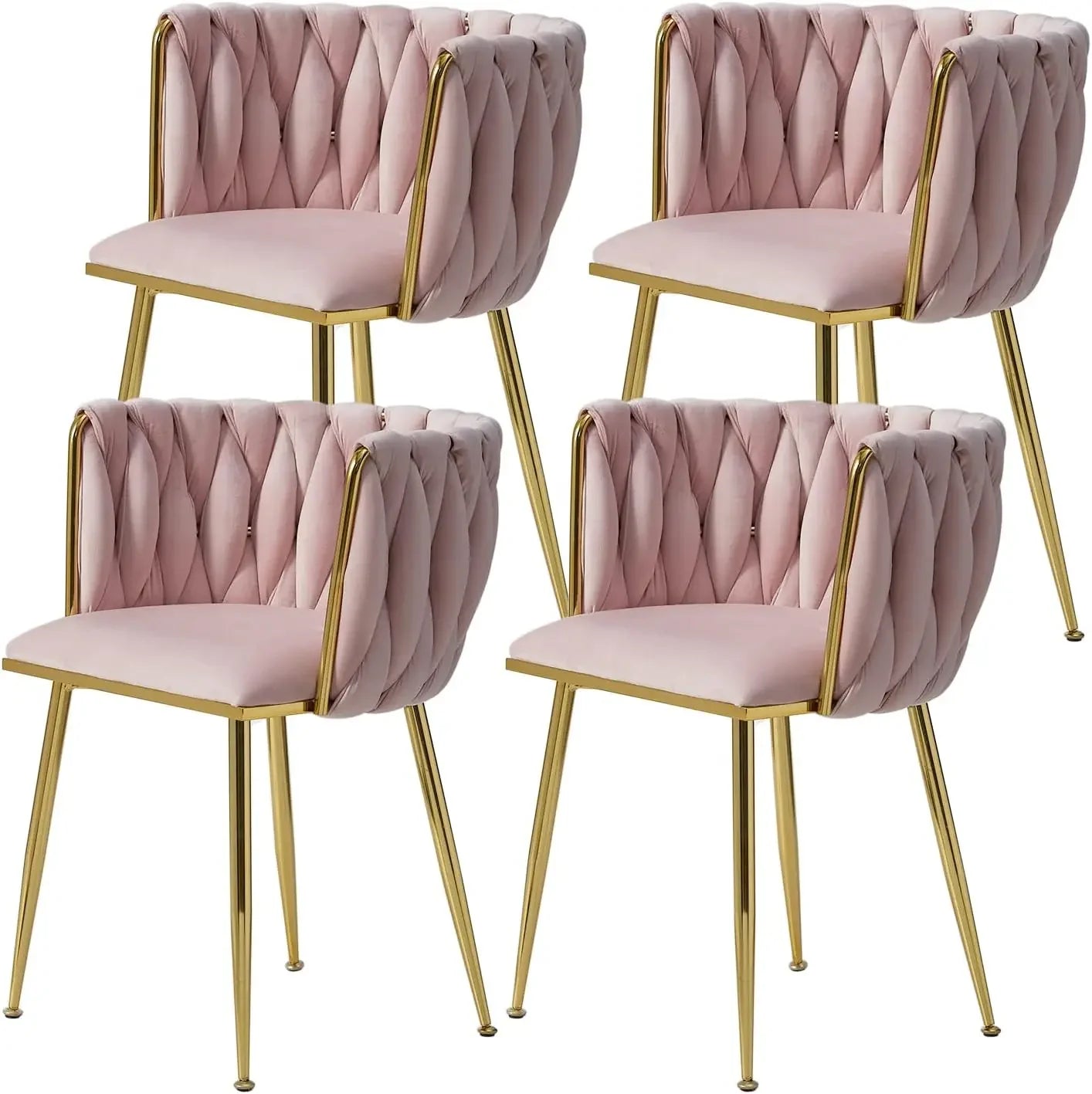 Dining Room Woven Velvet Upholstered Chairs with Golden Metal Legs