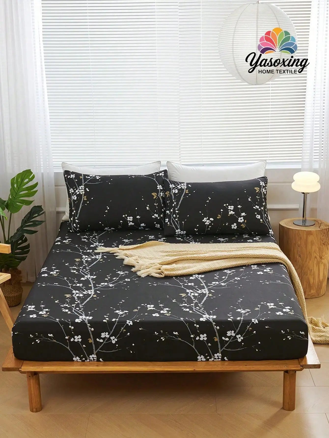 Plum Blossom Printed Fitted Sheet Set