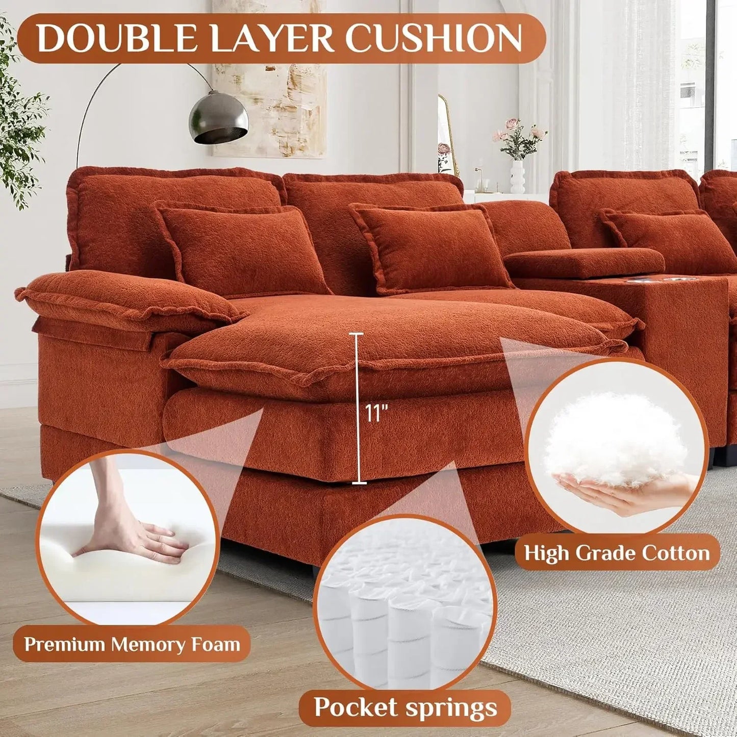 Modern Upholstered Large Modular Sofa
