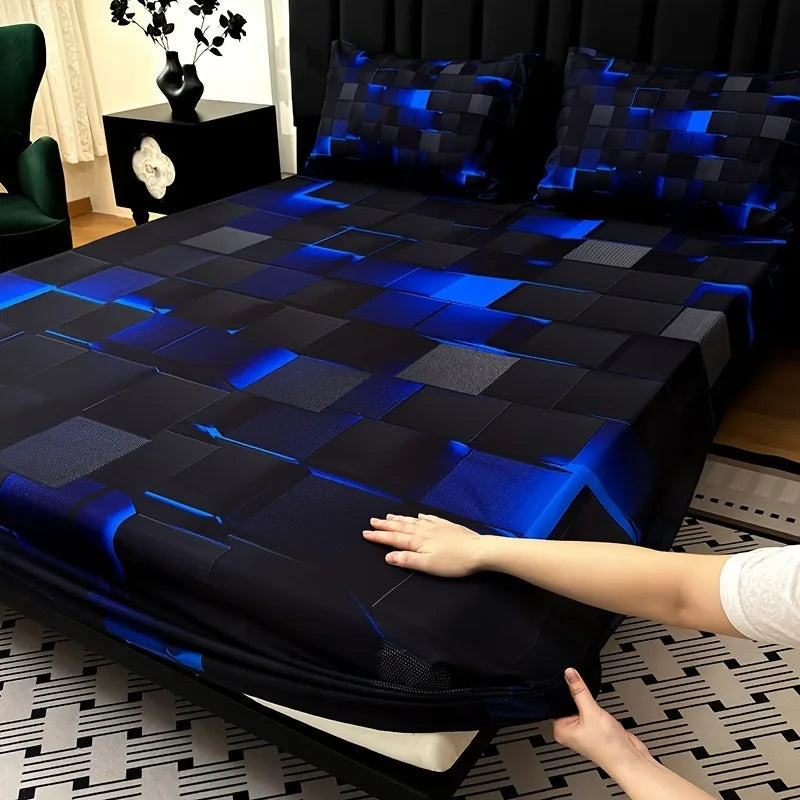 Cool Technology Digital Printing Material Plaid Fitted Sheet with Deep Pocket