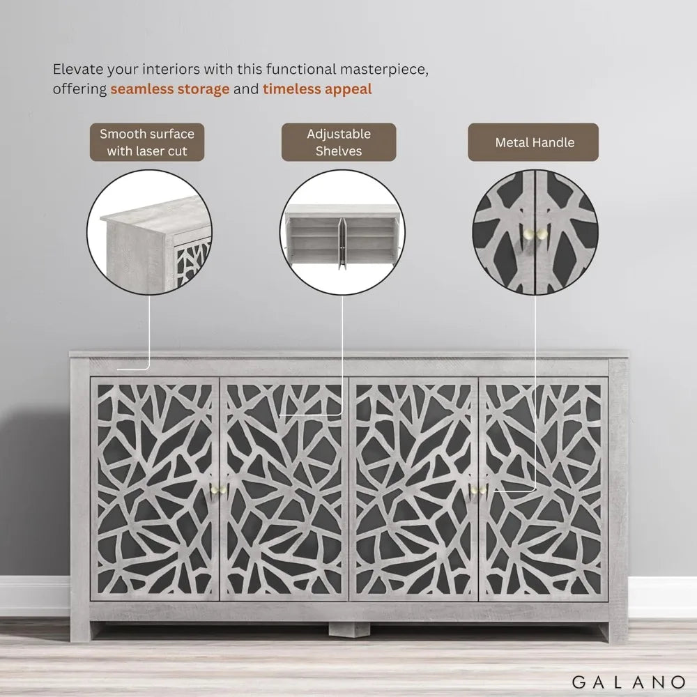 Laser Cut Accent Credenza with Storage for Dining Room