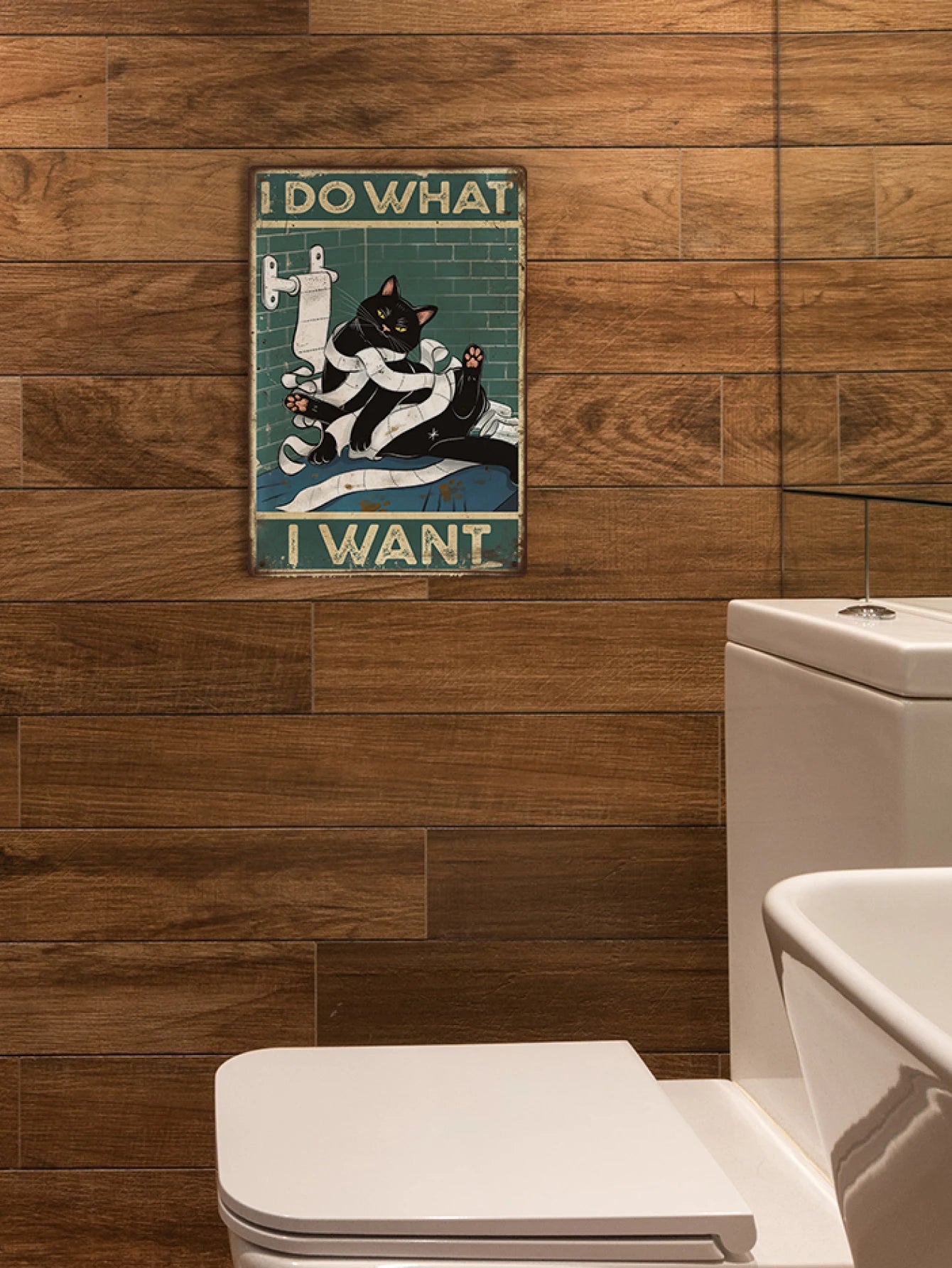 Toilet Restroom Bathroom Wall Art Decoration Black Cat Tin Sign Poster