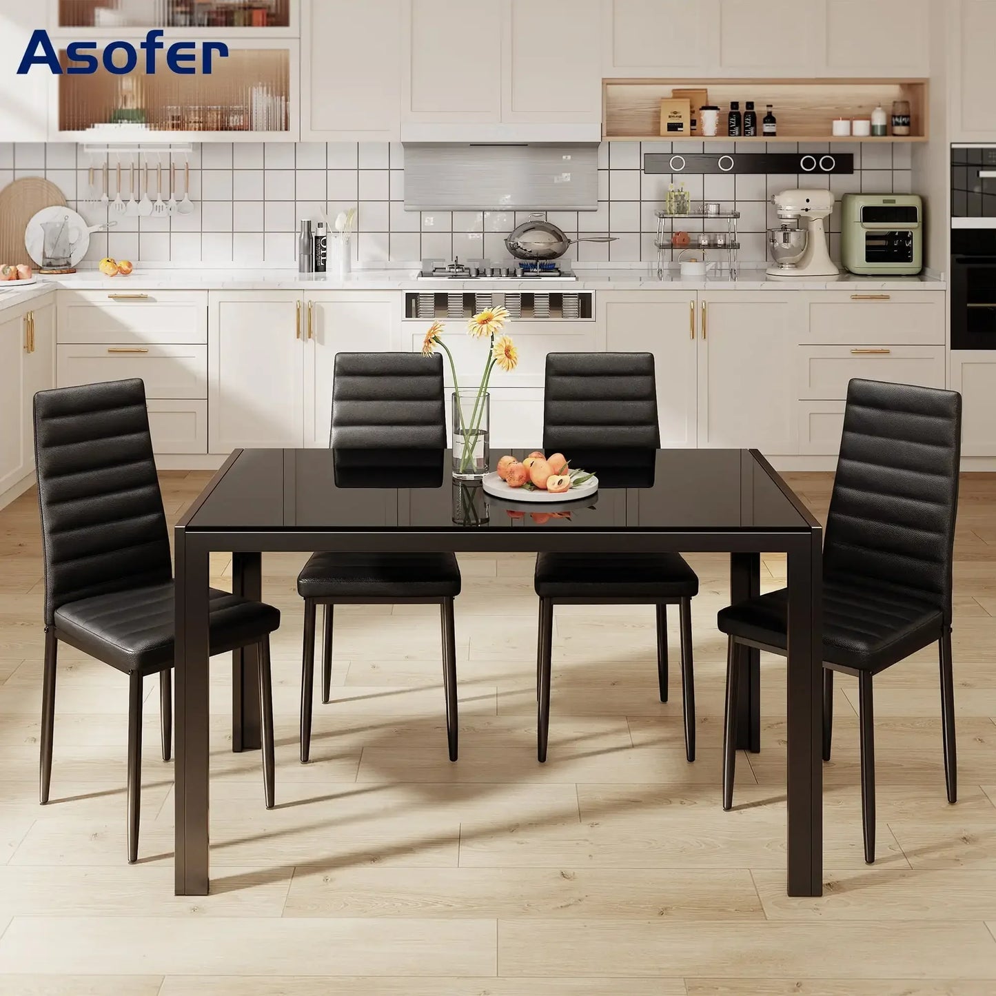Glass Dining Table Sets with Leather Chairs
