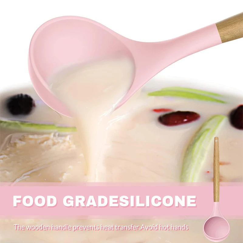 Silicone Cookware Kitchen Utensil Wooden Handle