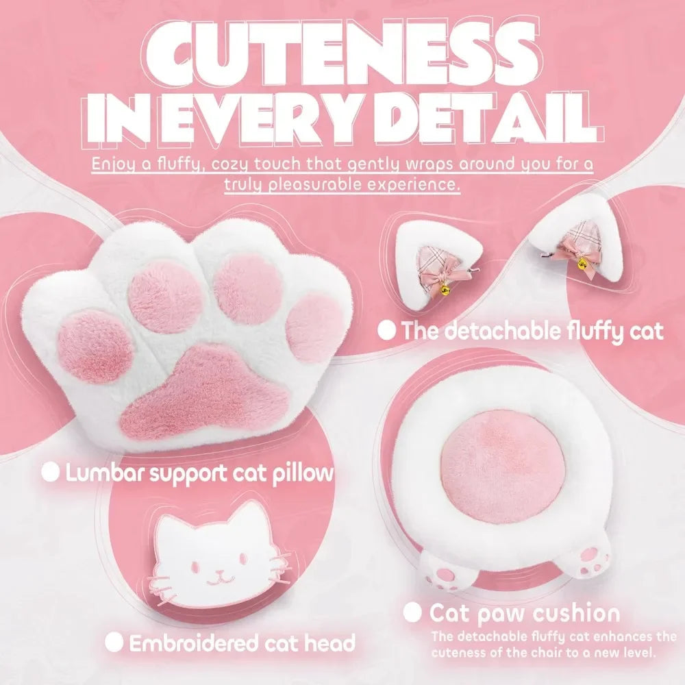 Cat Ears Paw Lumbar and Cushion Computer Chair