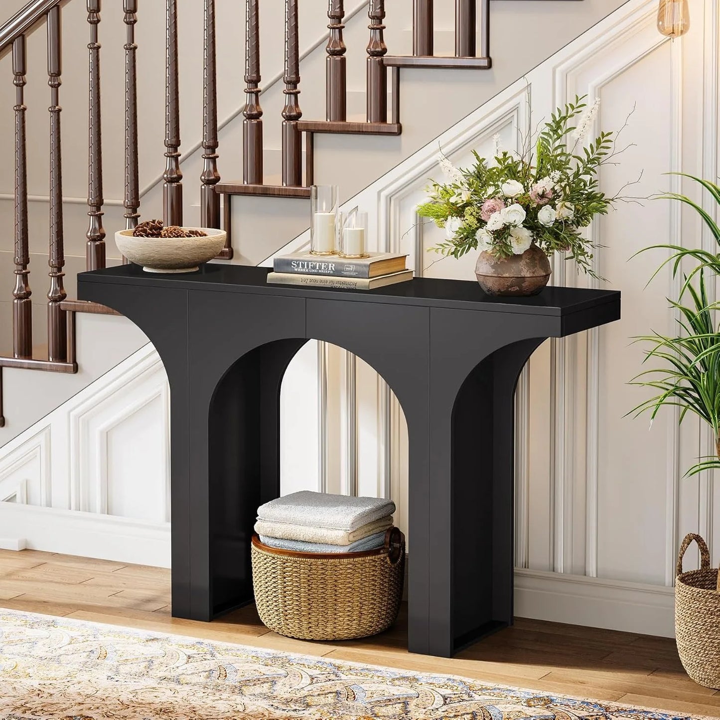 Narrow Sofa Table with Arched Design