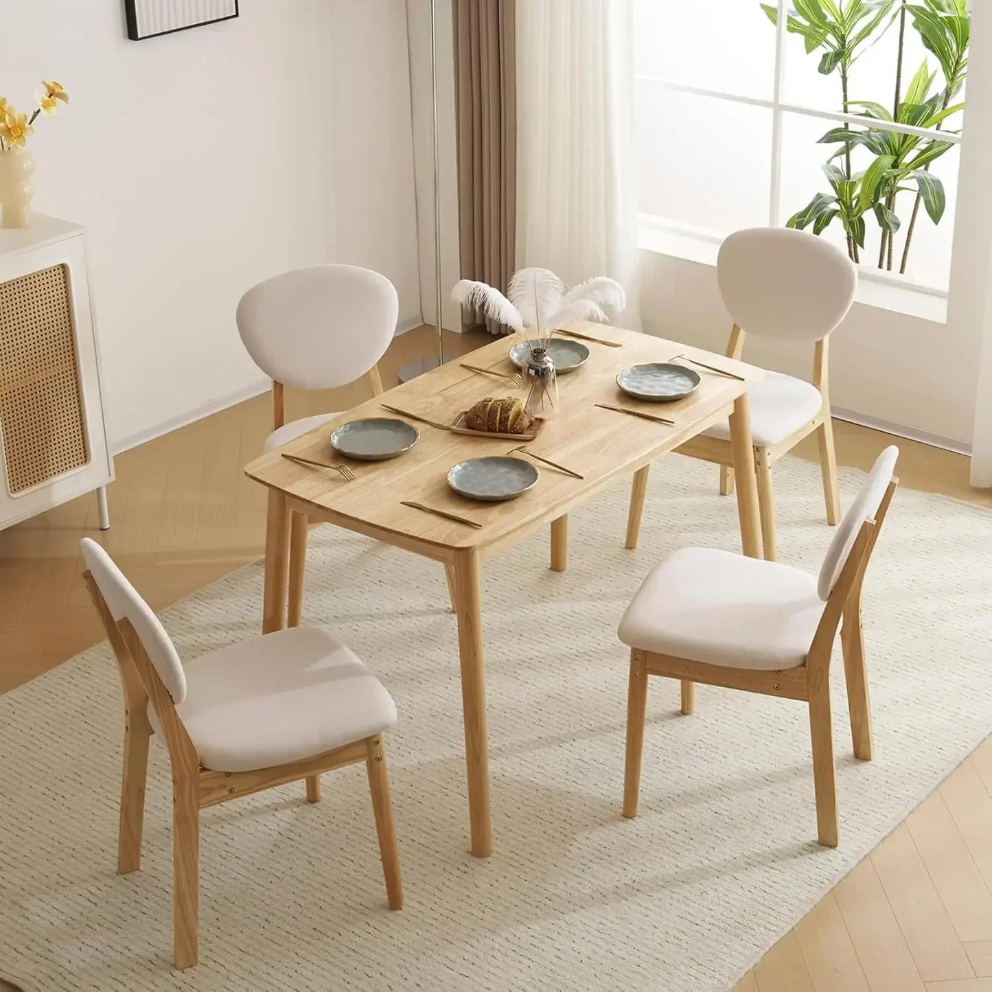 Compact Mid-Century Modern Wood Dining Table Set for Small Apartments or Condos