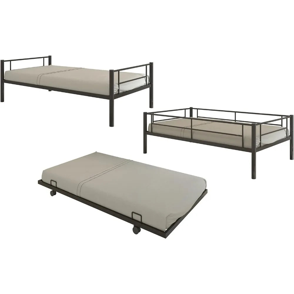 Metal Bunk Bed with Trundle Twin Over Twin