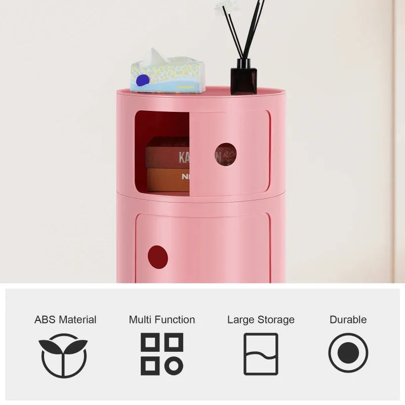 Round Bedside Nightstand Storage Unit