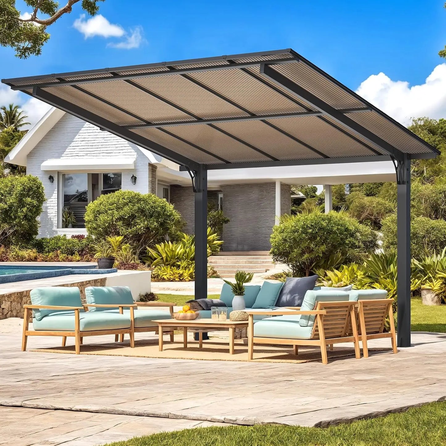 Wall Mounted Wood Ceder Hardtop Pergolas and Gazebos