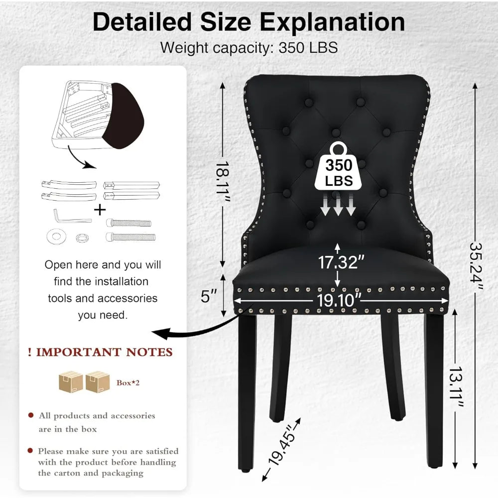 Tufted Upholstered Leather Dining Chairs with Solid Wood Legs and a Pull Ring