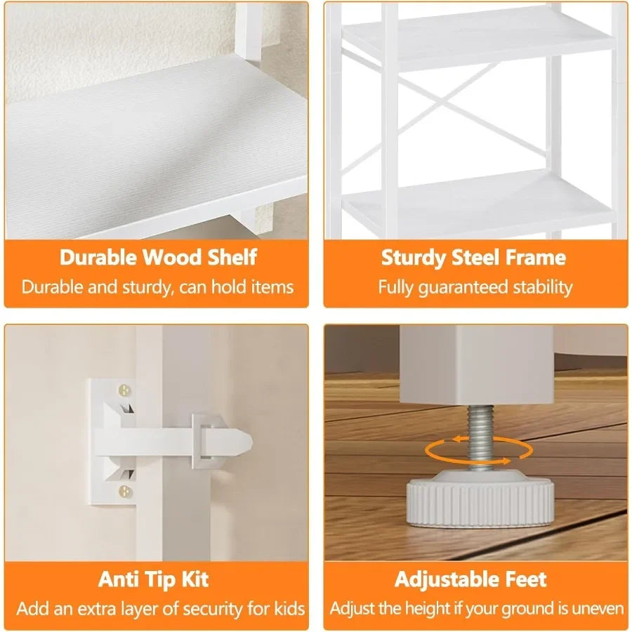 Narrow Bookshelf - 5 Tier Corner Shelf