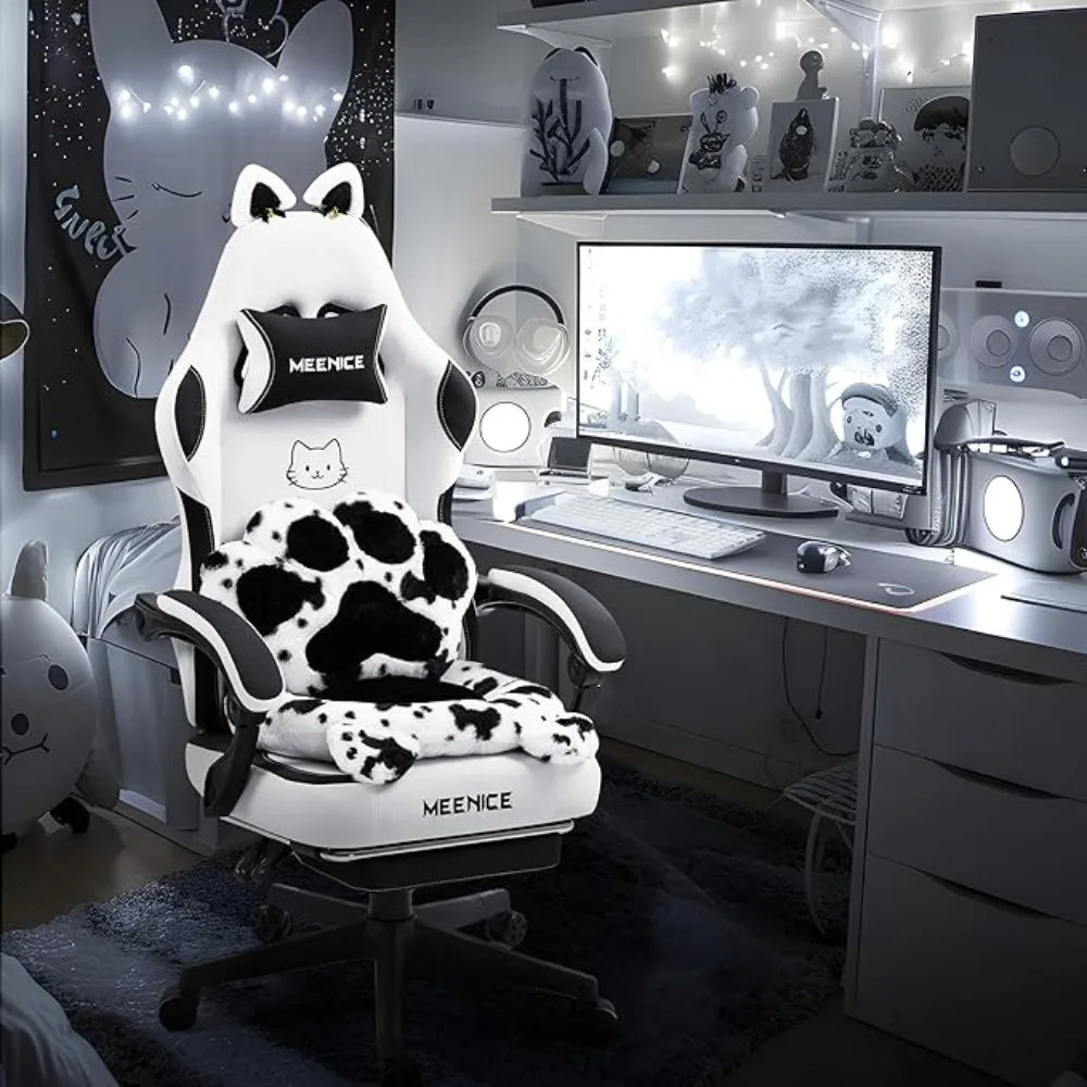 Cat Ears Paw Lumbar and Cushion Computer Chair