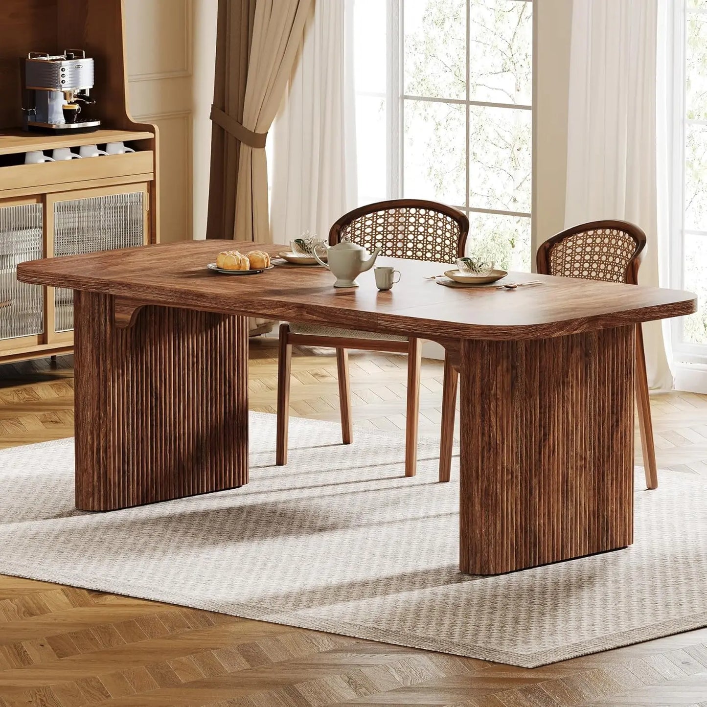 Modern Dining Table with Double Robust Pedestal