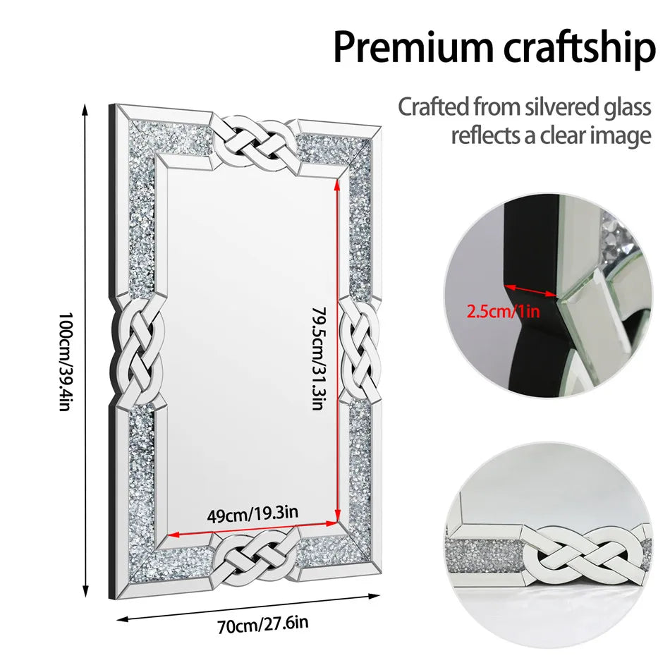 Wall Decorative Silver Crystal Crush Glass Mirror