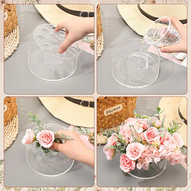 Flower Decor Circular Acrylic Vase with Holes