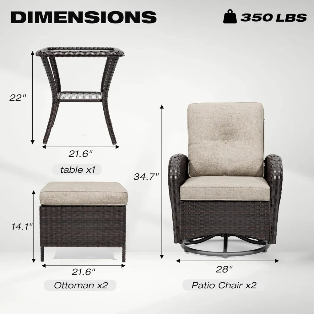 Patio Furniture Set with Thick Cushion and Ottoman