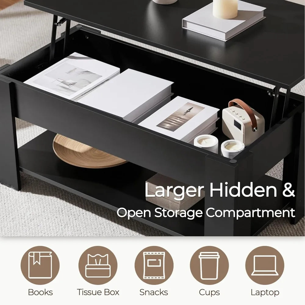 Wooden Coffee Table with Large Hidden Storage Shelf