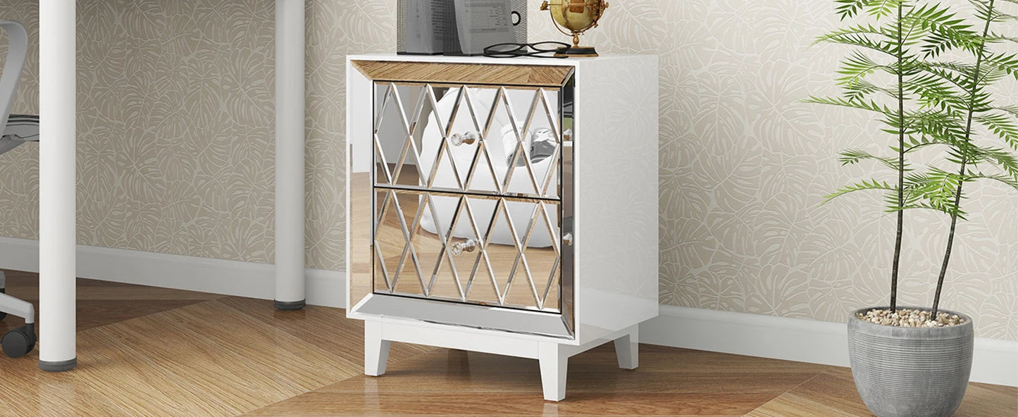 Mirrored Nightstands Set with 2 Drawer Glass Side