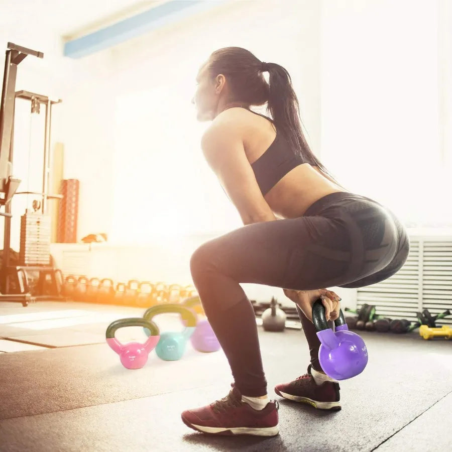 Kettlebell, Vinyl Coated Kettlebell Cast Iron Sets with Stable Flat Bottom for Full Body Workout