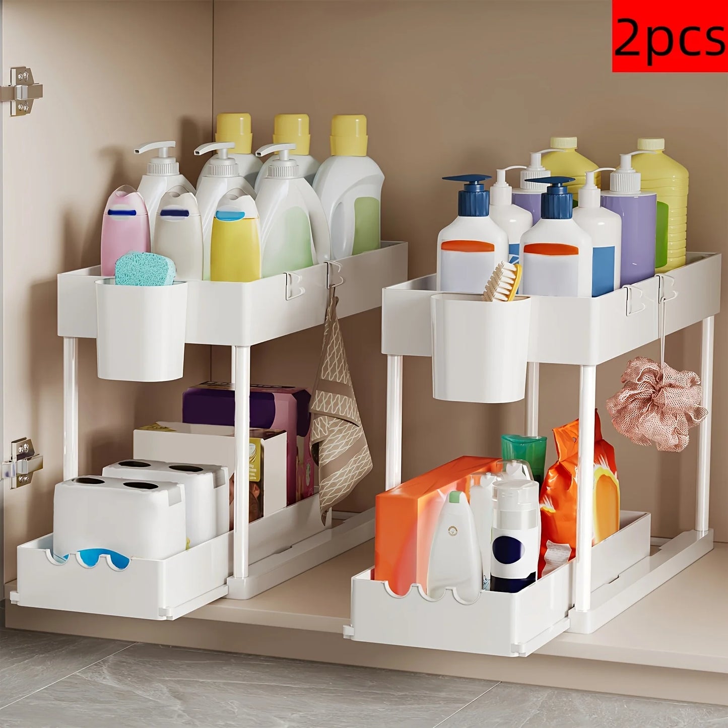 Pull-Out Under Sink Rack Tier Sliding Cabinet Organizer