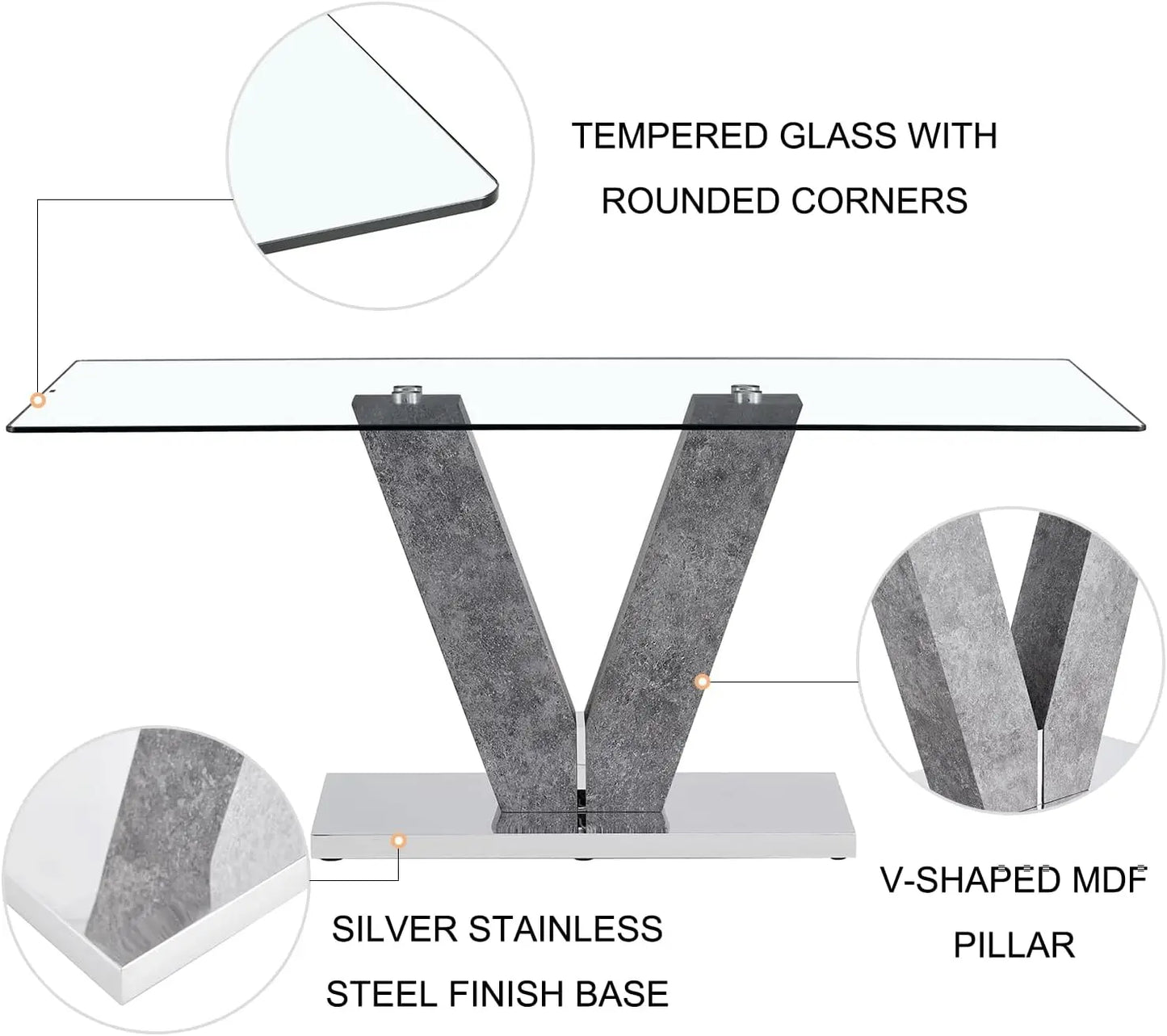 Glass Dining Room Table Set with 6 PU Leather Dining Chairs