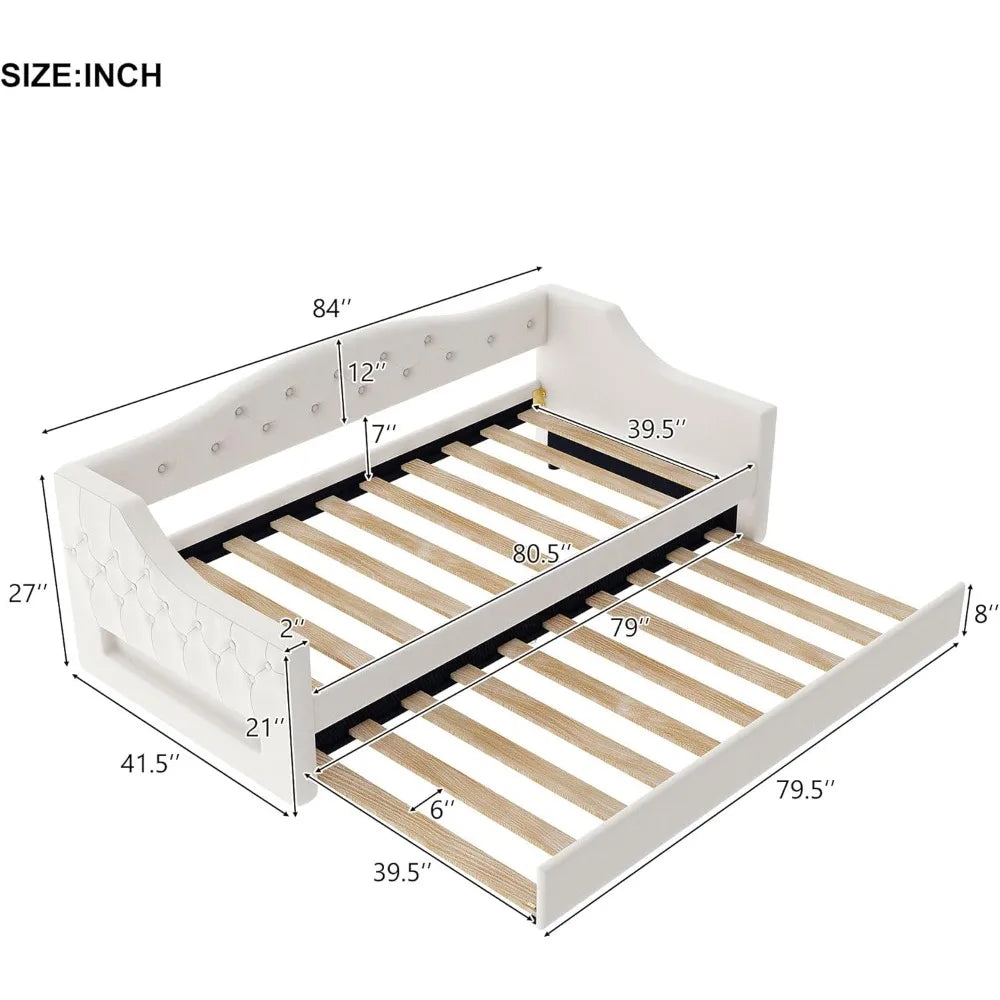 Modern Twin XL Size Daybed with LED Belt and Trundle