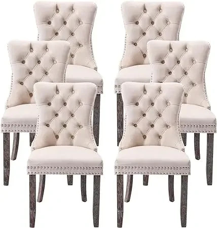 Upholstered Velvet Dining Chairs Set with Ring Pull Trim and Button Back