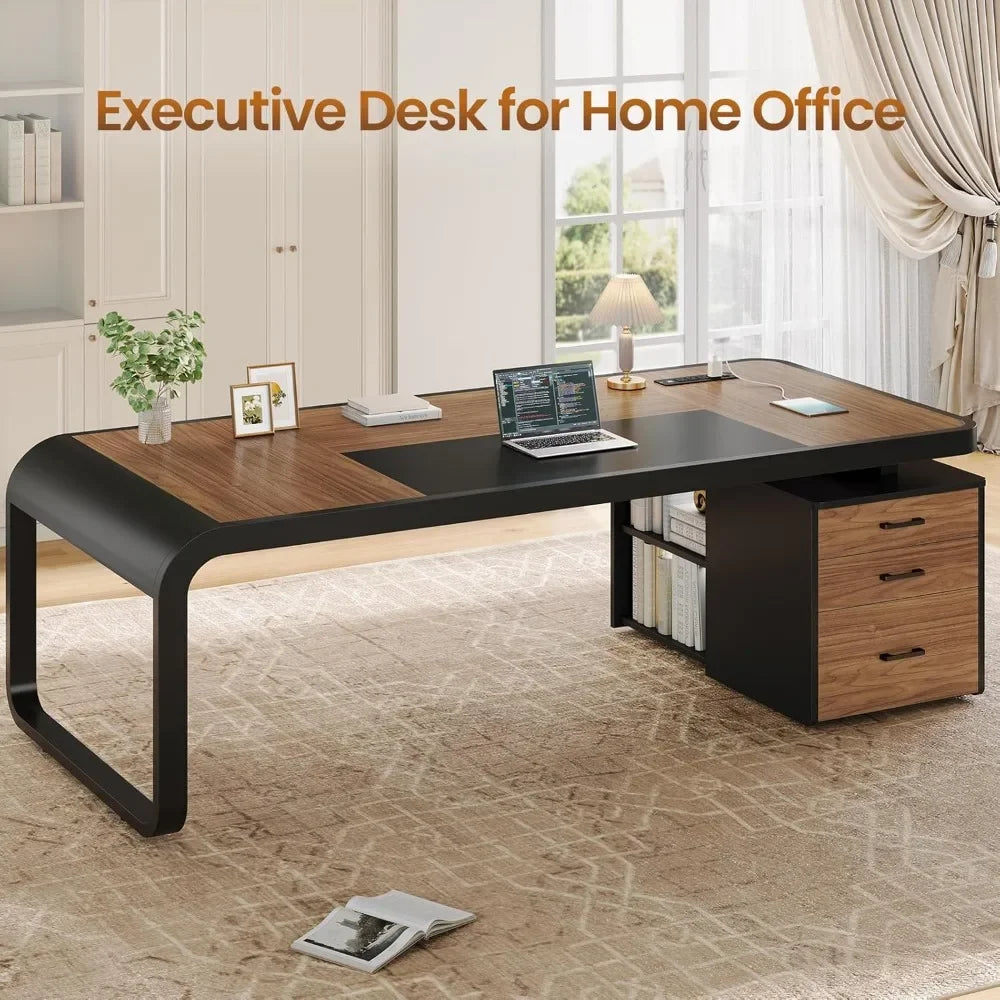 Executive Desk with Drawers and Lateral File Cabinet