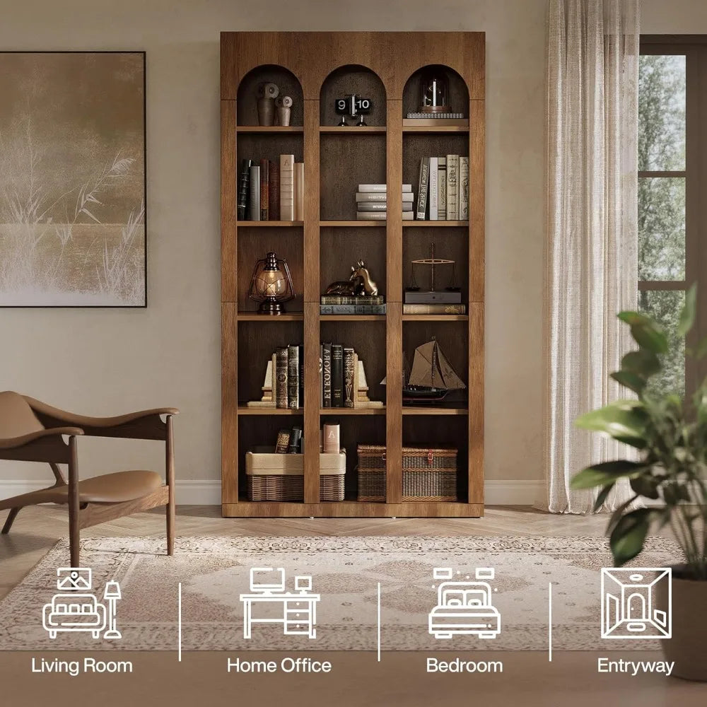 Vintage 5-Tier Arched Bookshelf with Open Storage Shelves