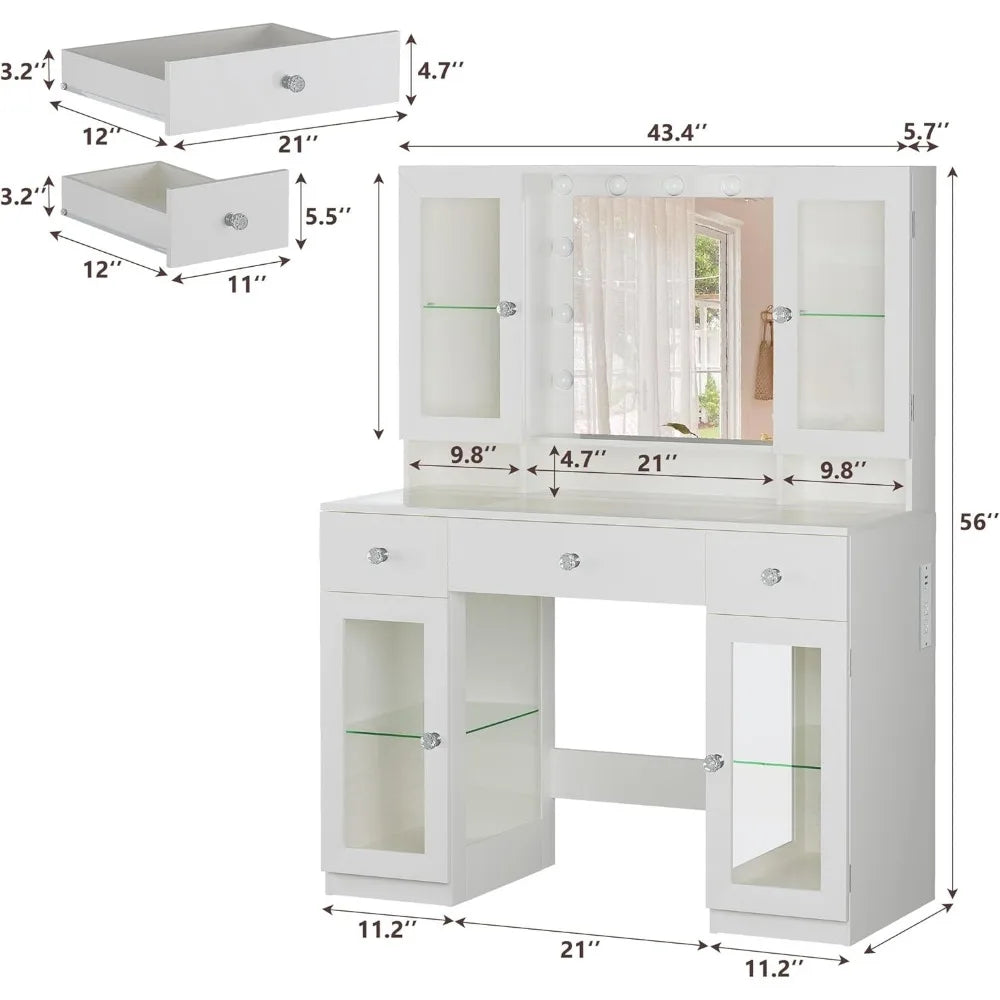 Vanity Desk with Mirror and RGB Lights