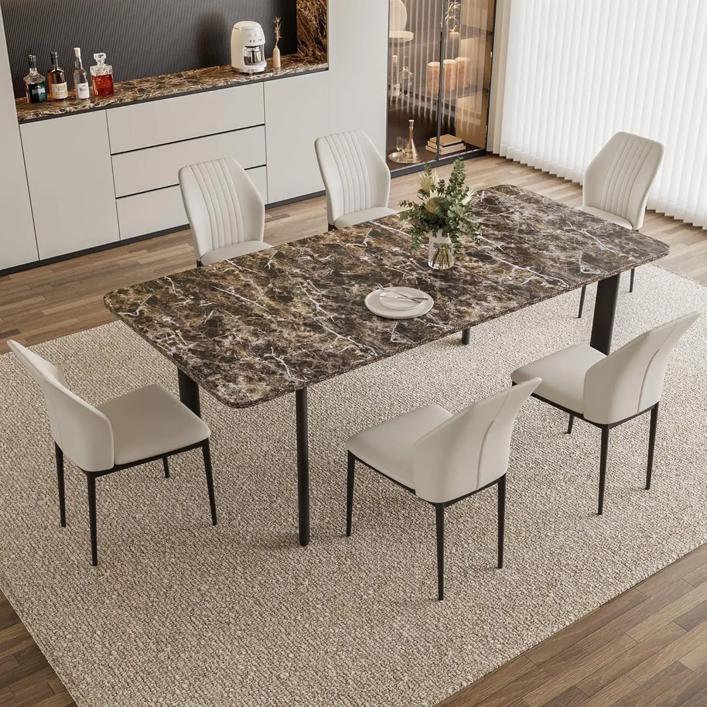 Extendable Dining Table with Upholstered Chairs
