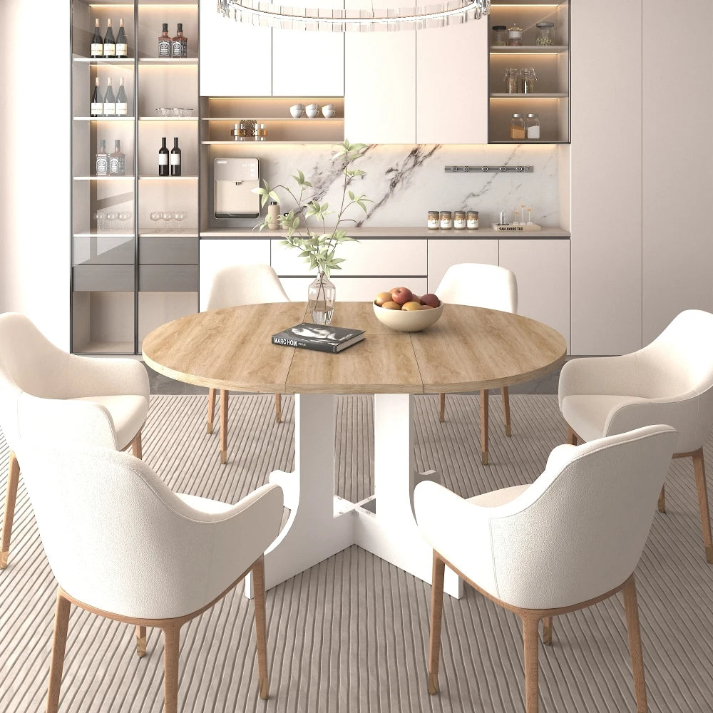 Dining Oval Table with Removable Leaf Trestle X Shaped Base White