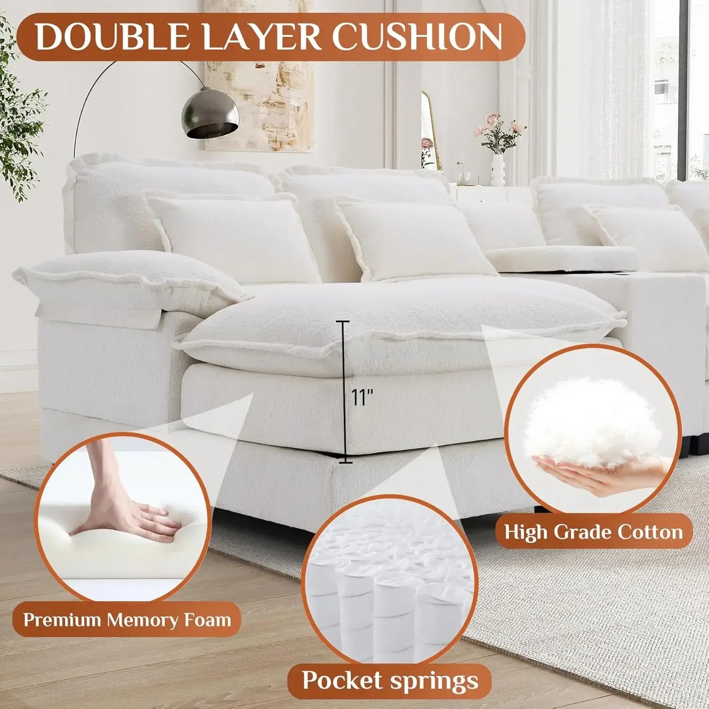 Modern Upholstered Large Modular Sofa