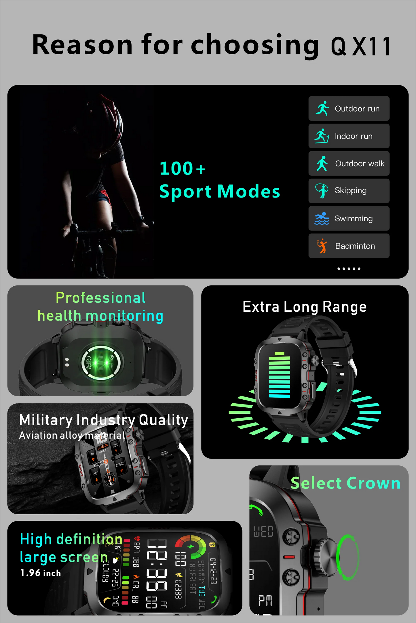 New For Xiaomi Military Smart Watch Outdoor Sports Fitness Tracker