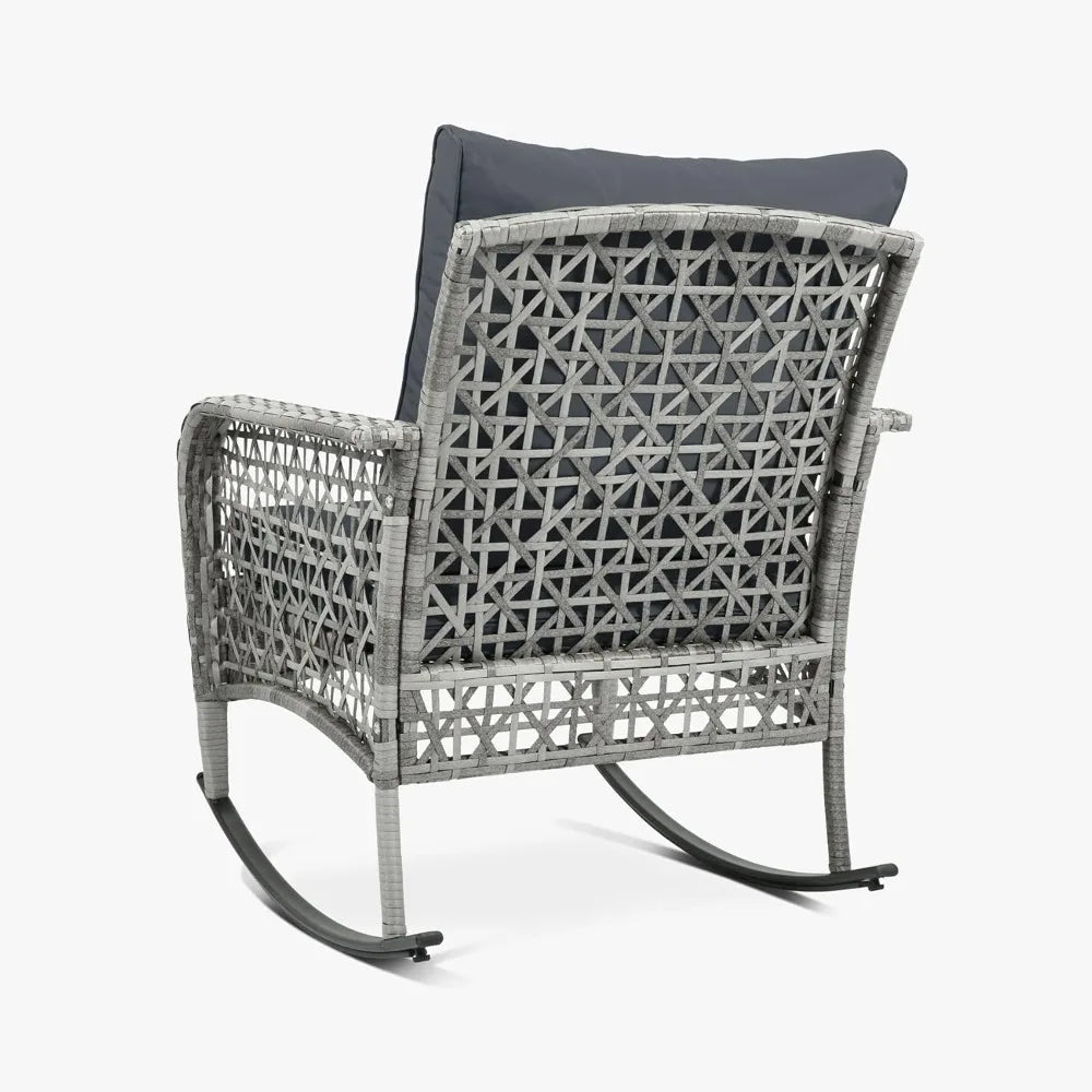 Wicker Cushioned Patio Rocker with Side Table