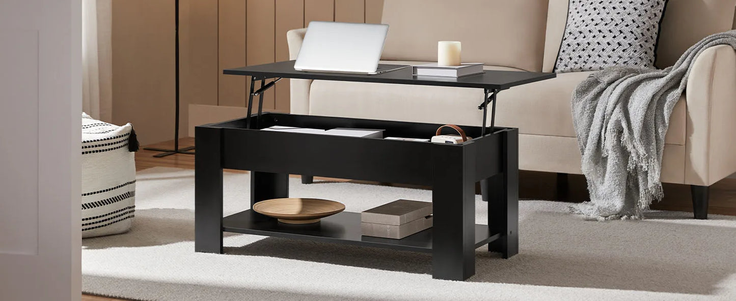 Wooden Coffee Table with Large Hidden Storage Shelf